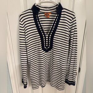 Tory Burch Tunic Navy White Stripe size small